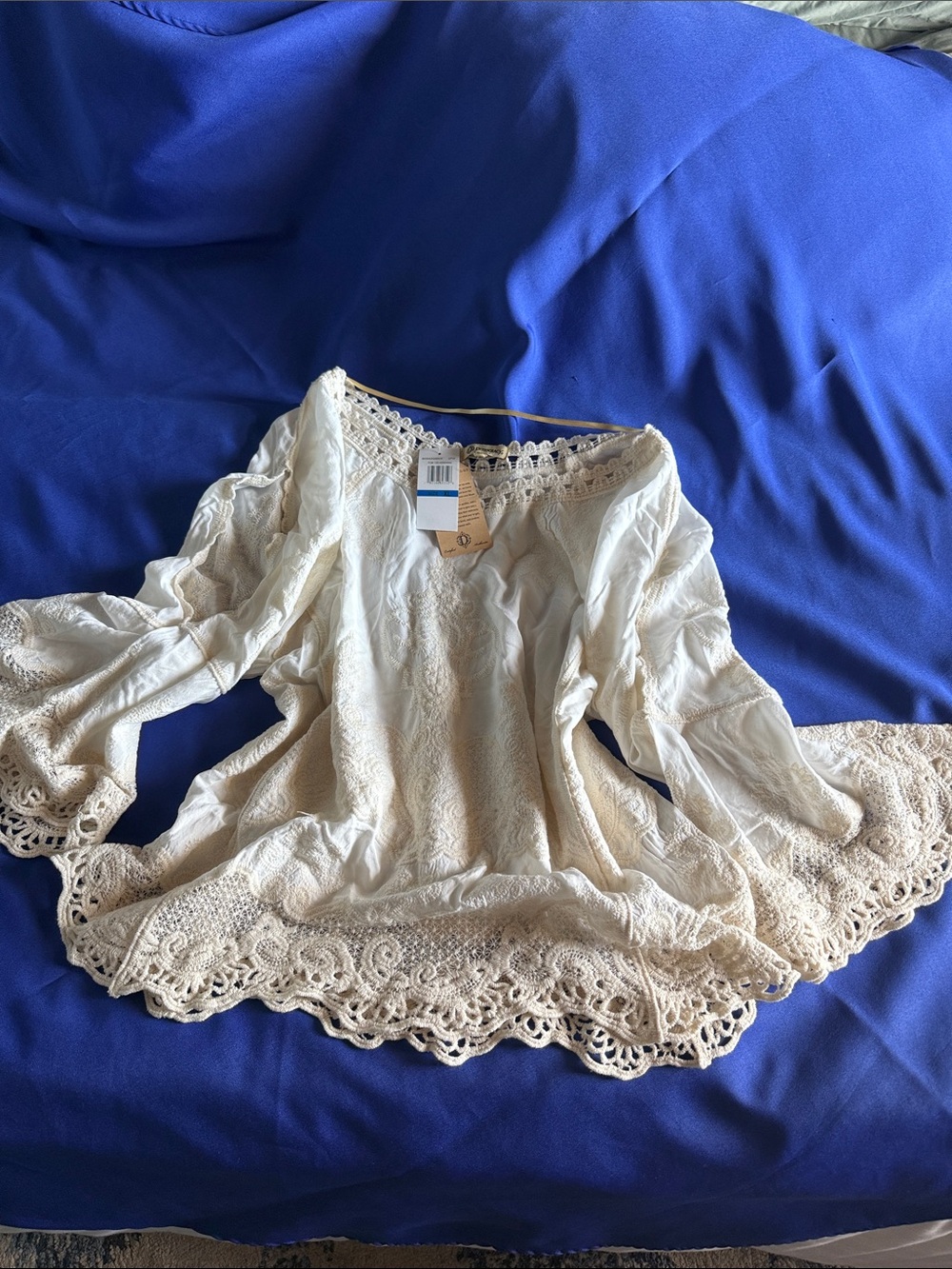 Democracy Cream Crochet-Trim Boho Blouse